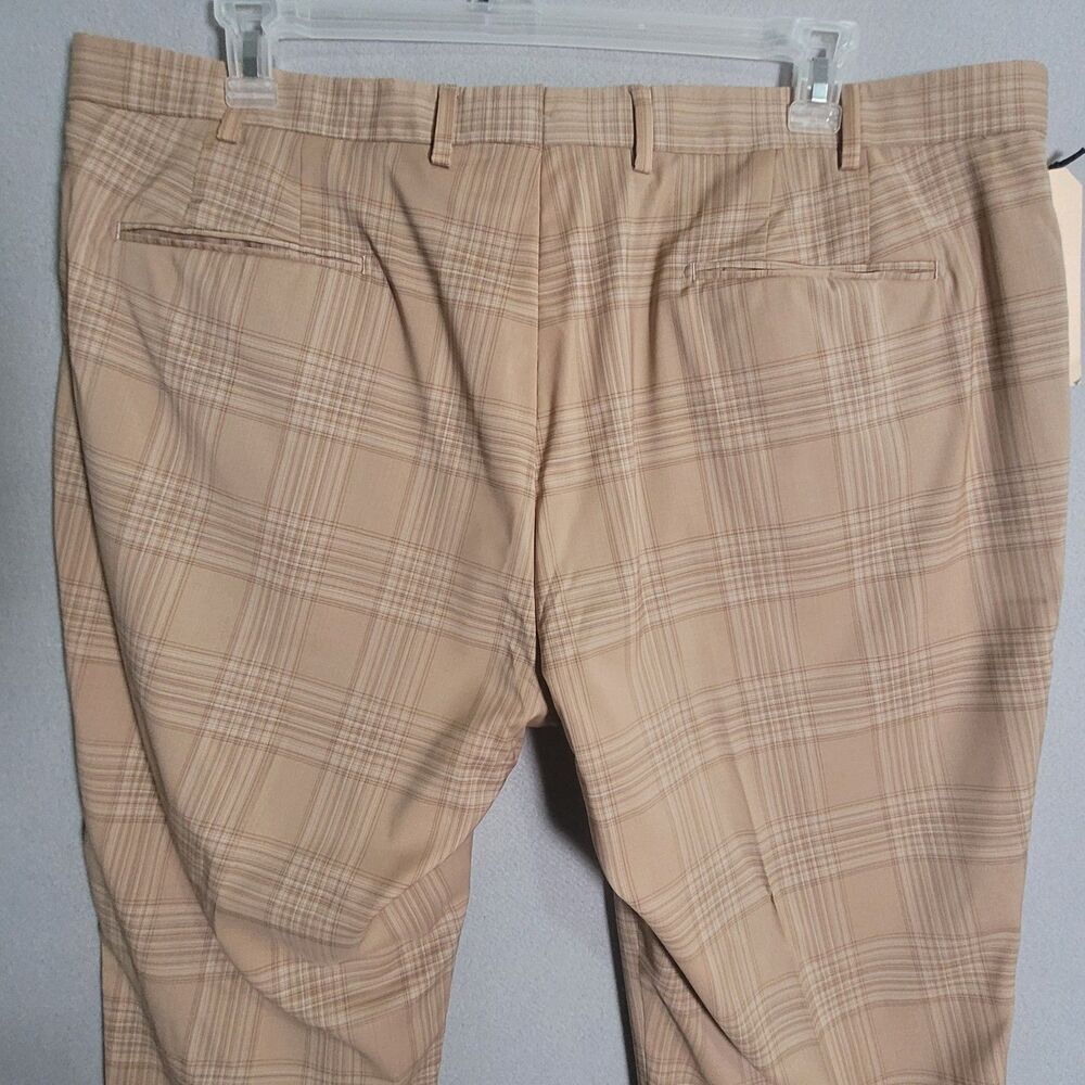 NWT J Hilburn Pants Mens 40x28 Tan Brown Plaid Business Casual Wool Trousers - Picture 4 of 11